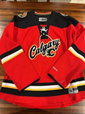Reebok Calgary Flames Red Black Hockey Jersey